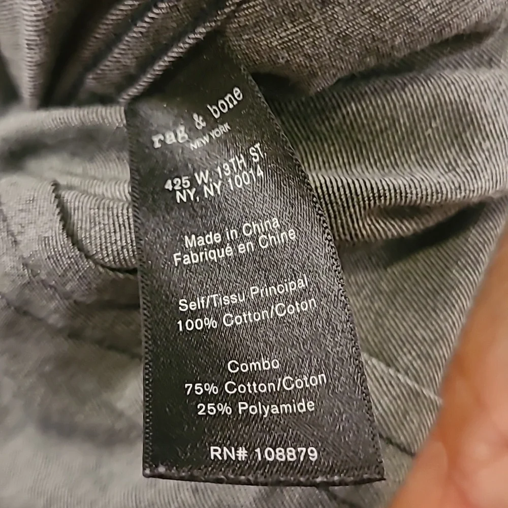 RAG & BONE Dark Grey Denim Cotton Blend Fit 2 Sz S Long Sleeve Button Down Shirt - Picture 6 of 10